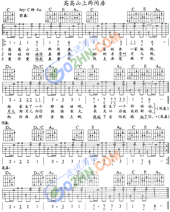 高高山上两间房(吉他谱)1
