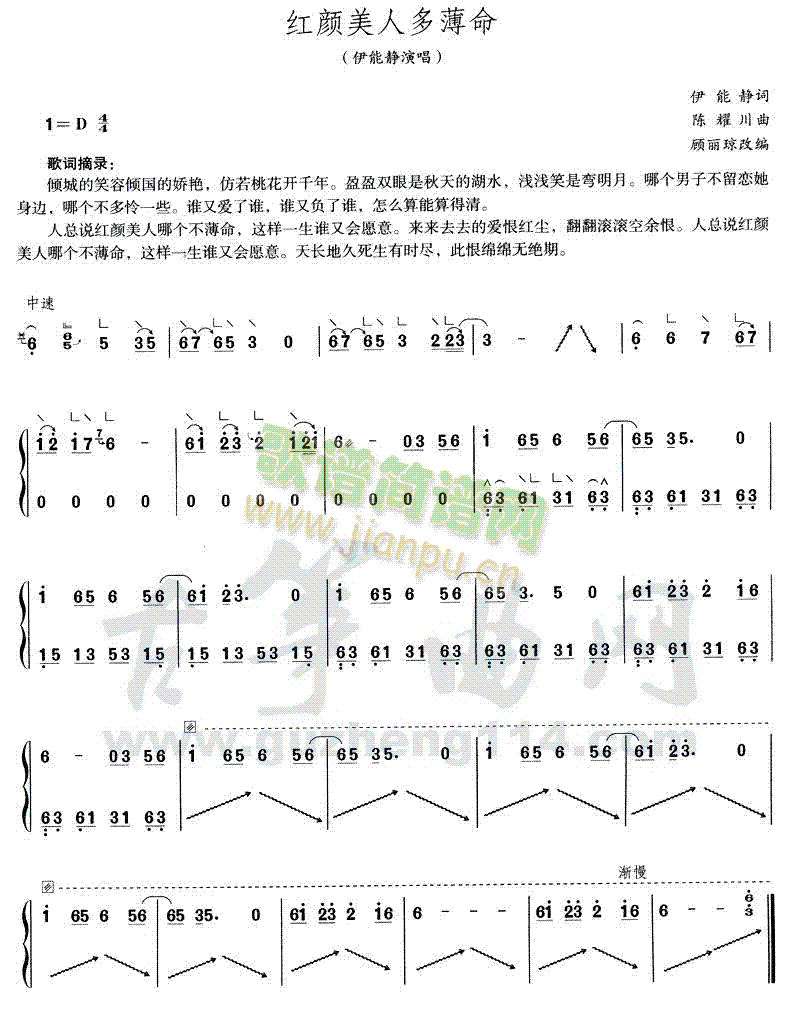 红颜美人多薄命(古筝扬琴谱)1