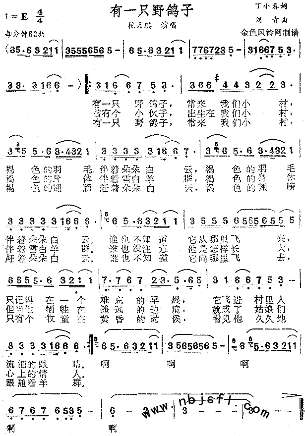 有一只野鸽子(六字歌谱)1