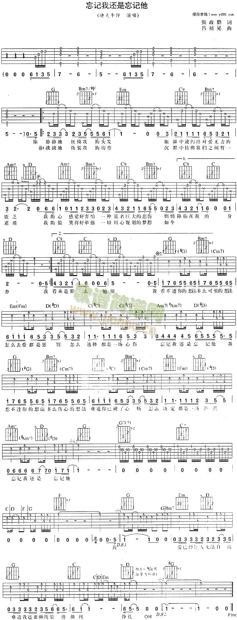 忘记我还是忘记他(吉他谱)1