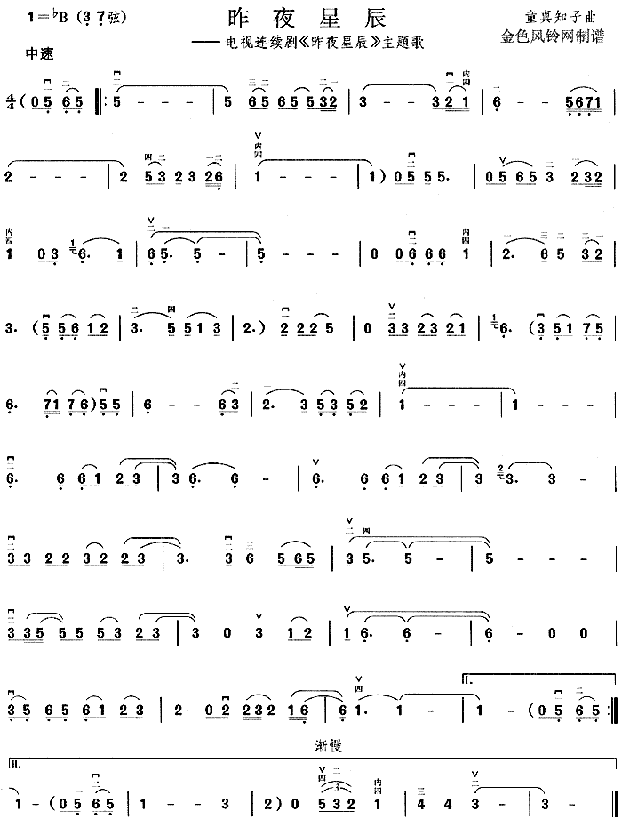 昨夜星辰(四字歌谱)1