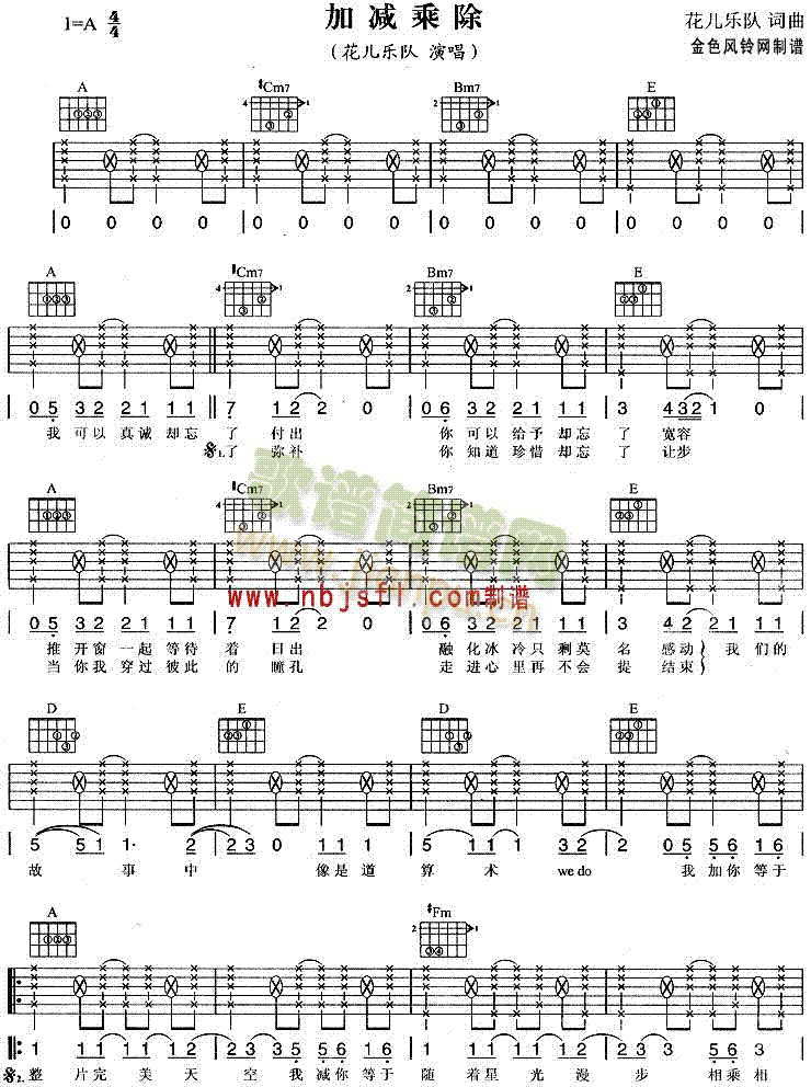 加减乘除(吉他谱)1