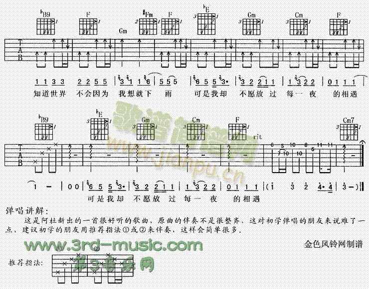 下雨的时候会想你(吉他谱)3
