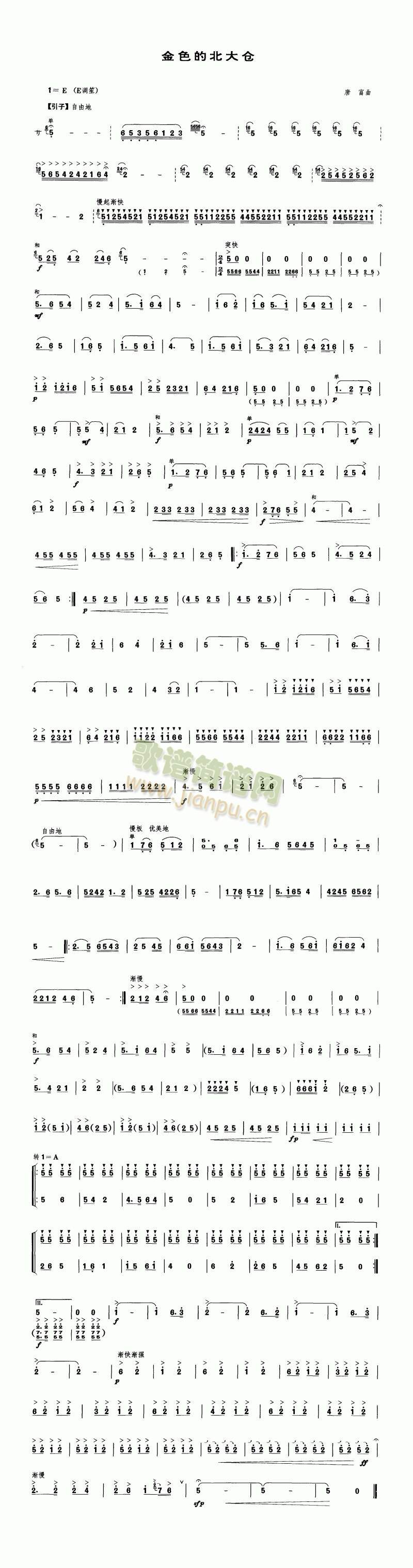 金色的北大仓(笙-琵琶谱)1