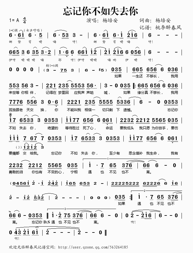 忘记你不如失去你(八字歌谱)1