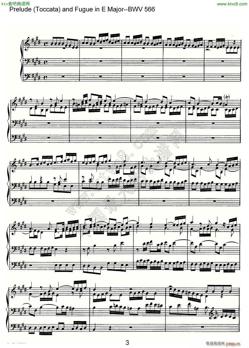 Prelude Toccata and Fugue in E Major BWV 566 管风琴谱(十字及以上)3
