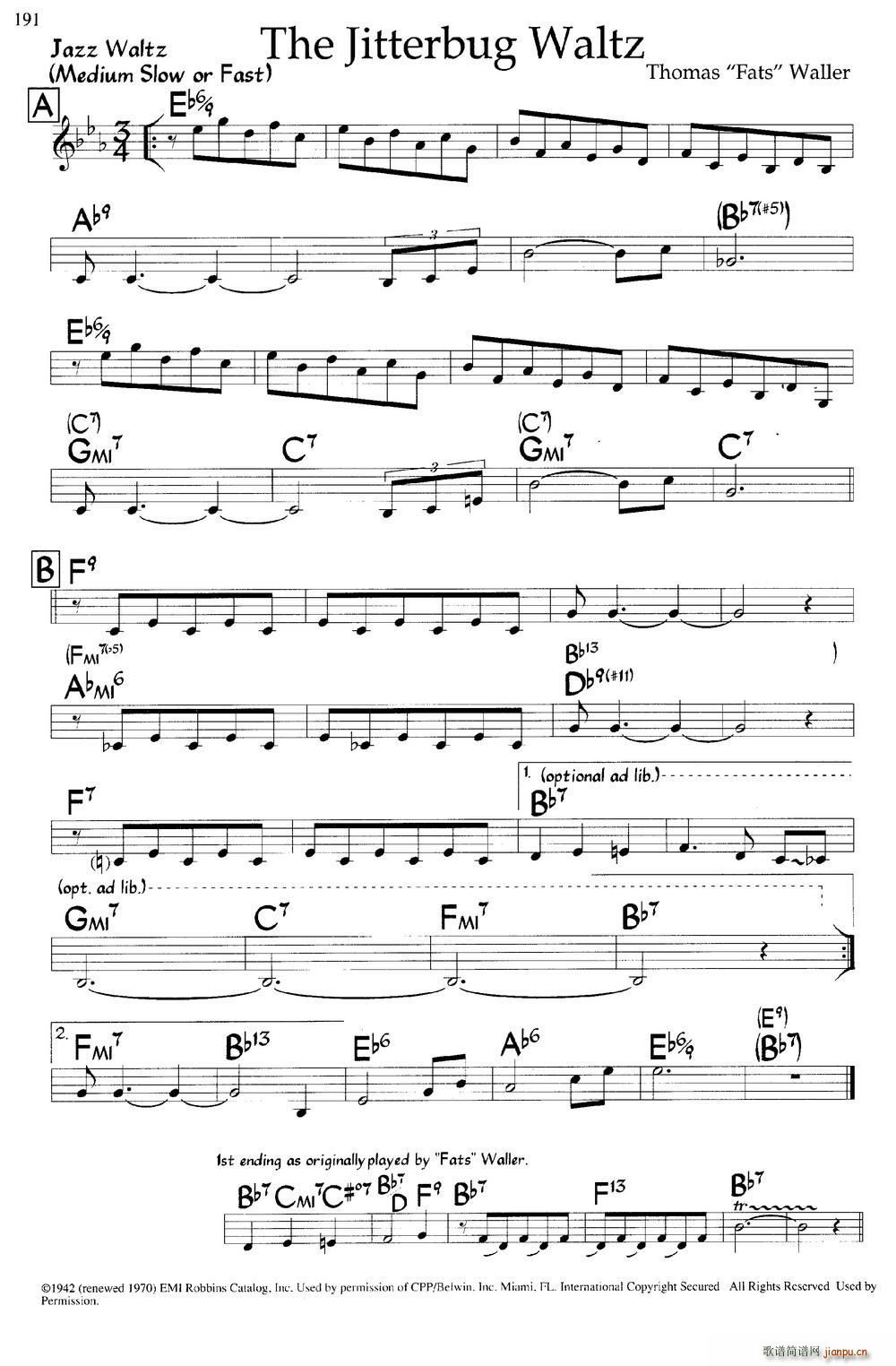 The Jitterbug Waltz 爵士钢琴曲(钢琴谱)1
