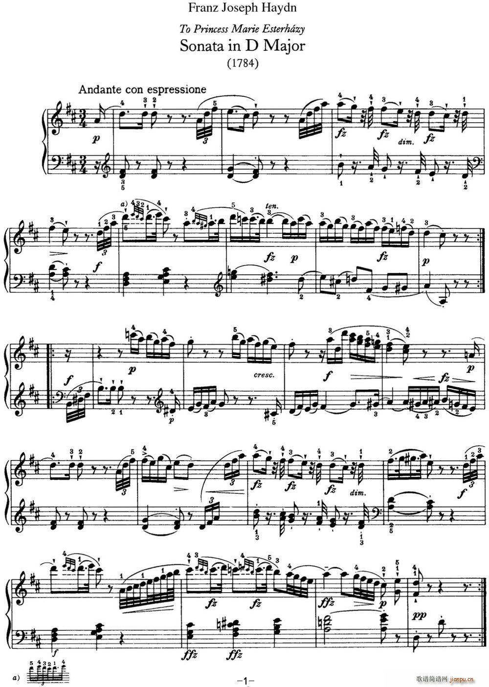 海顿 钢琴奏鸣曲 Hob XVI 42 in D major(钢琴谱)1