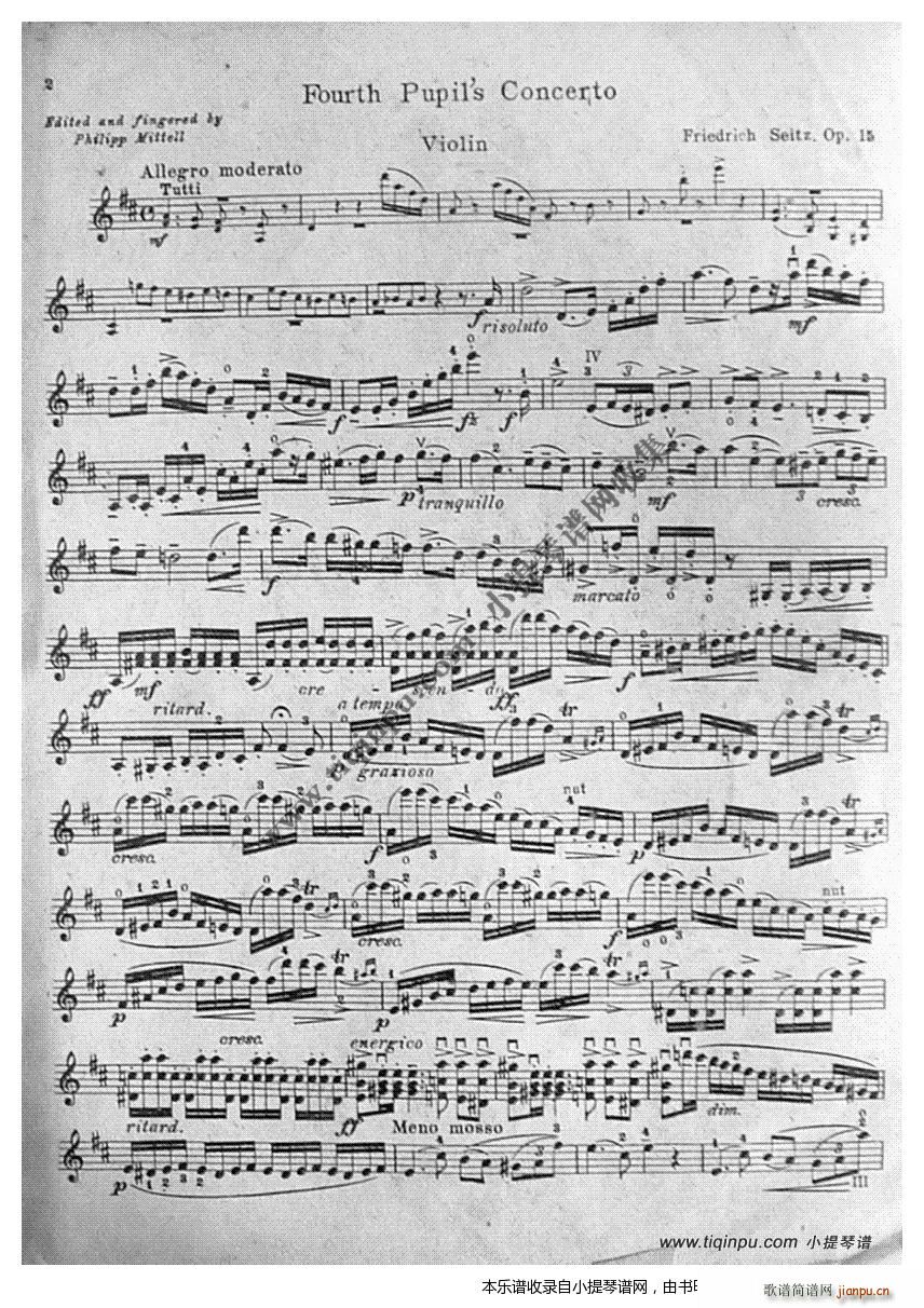 塞茨D大调第四学生协奏曲(十字及以上)1