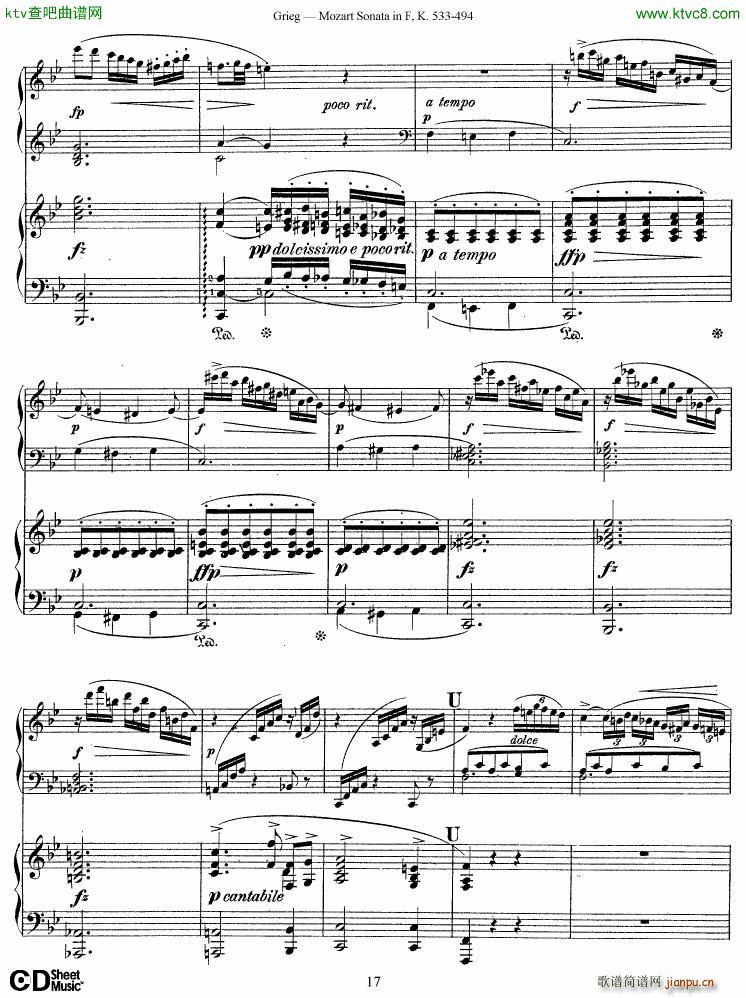 Grieg Sonata K 533 Mozart 2nd Piano Grieg(钢琴谱)17