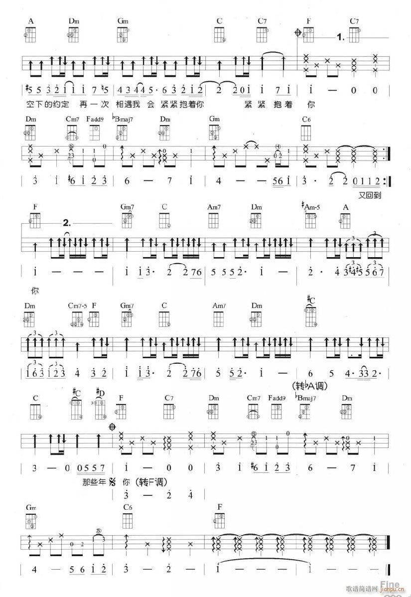 那些年尤克里里谱 F调四(十字及以上)3