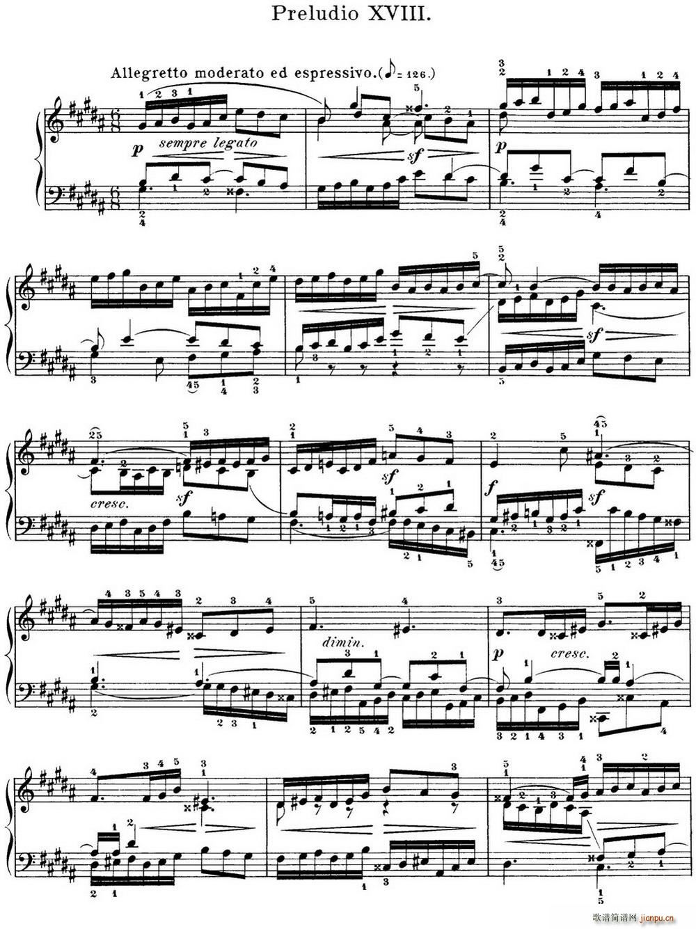 巴赫 平均律钢琴曲集 第一卷 之前奏曲 NO 18(钢琴谱)1