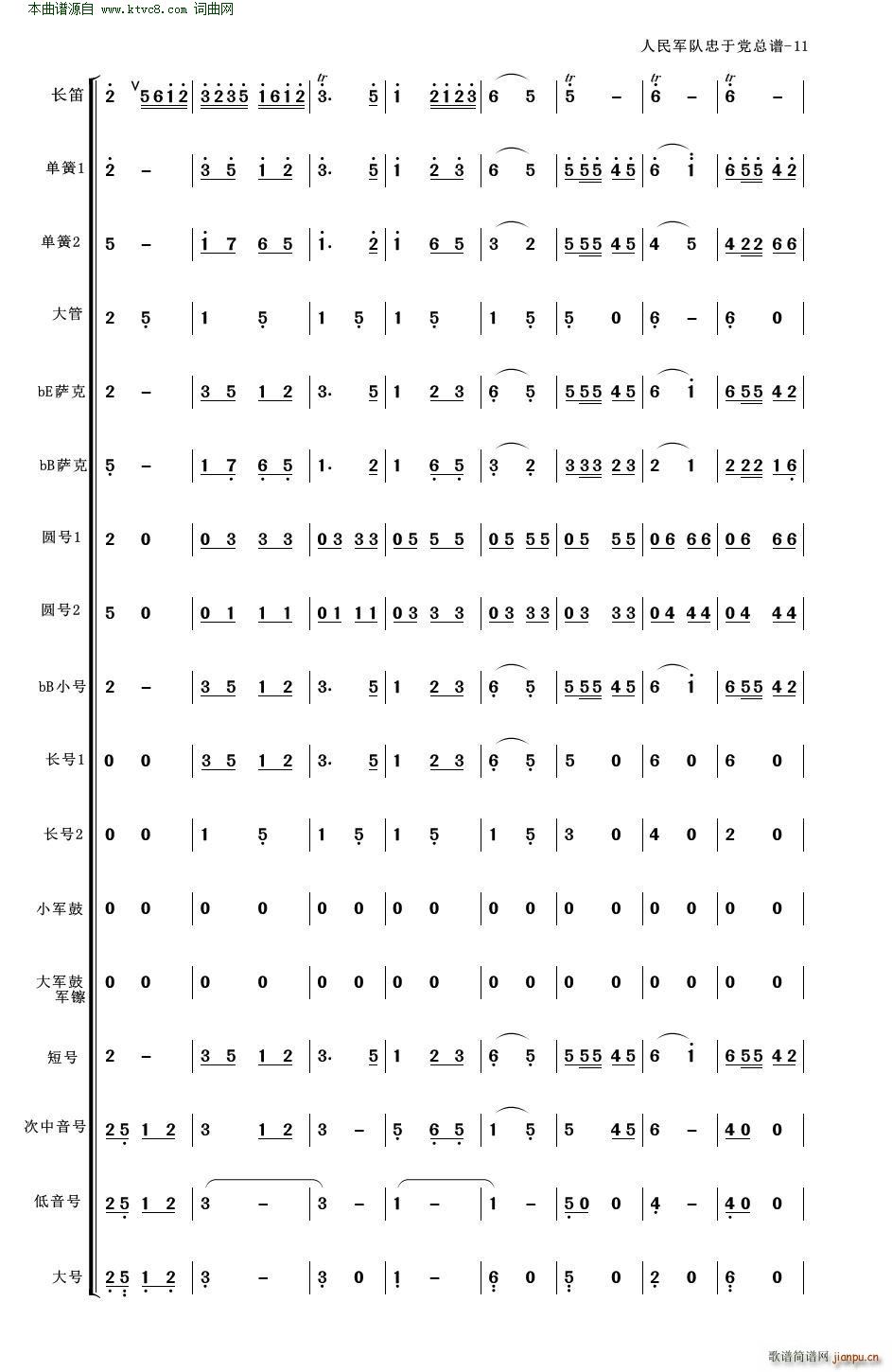 人民军队忠于党 人民军队忠于党 管乐合奏 适合业余小型管乐队(总谱)11