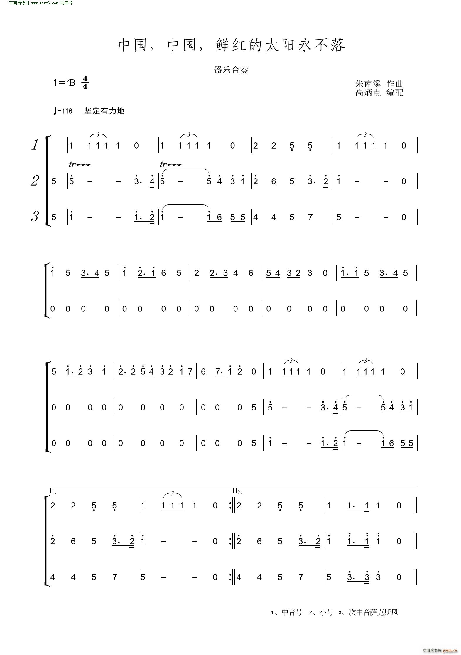中国中国鲜红的太阳永不落 器乐合奏(总谱)1