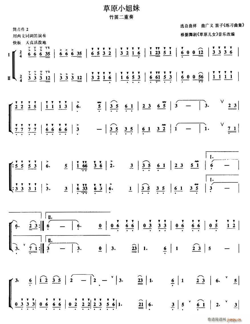 草原小姐妹 二重奏(笛箫谱)1