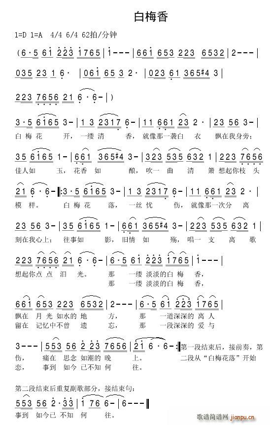 那缕白梅香(五字歌谱)1