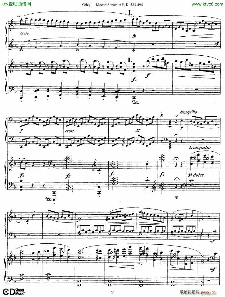 Grieg Sonata K 533 Mozart 2nd Piano Grieg(钢琴谱)9