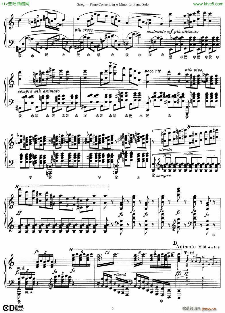 Grieg Piano Concerto solo arr 2 byGrieg(钢琴谱)5