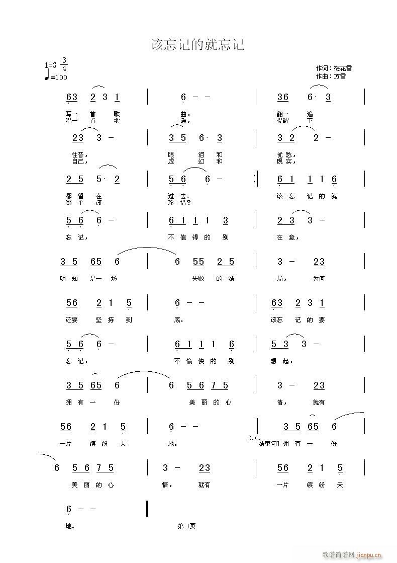 该忘记的就忘记(七字歌谱)1