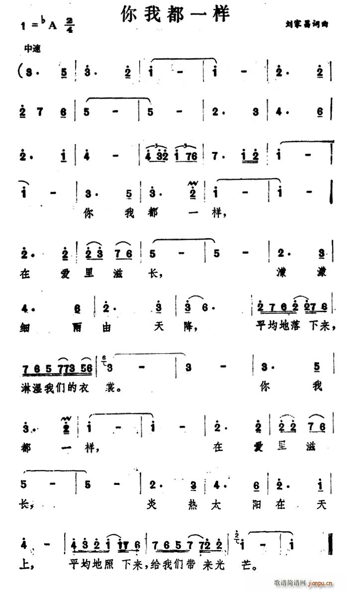 你我都一样(五字歌谱)1