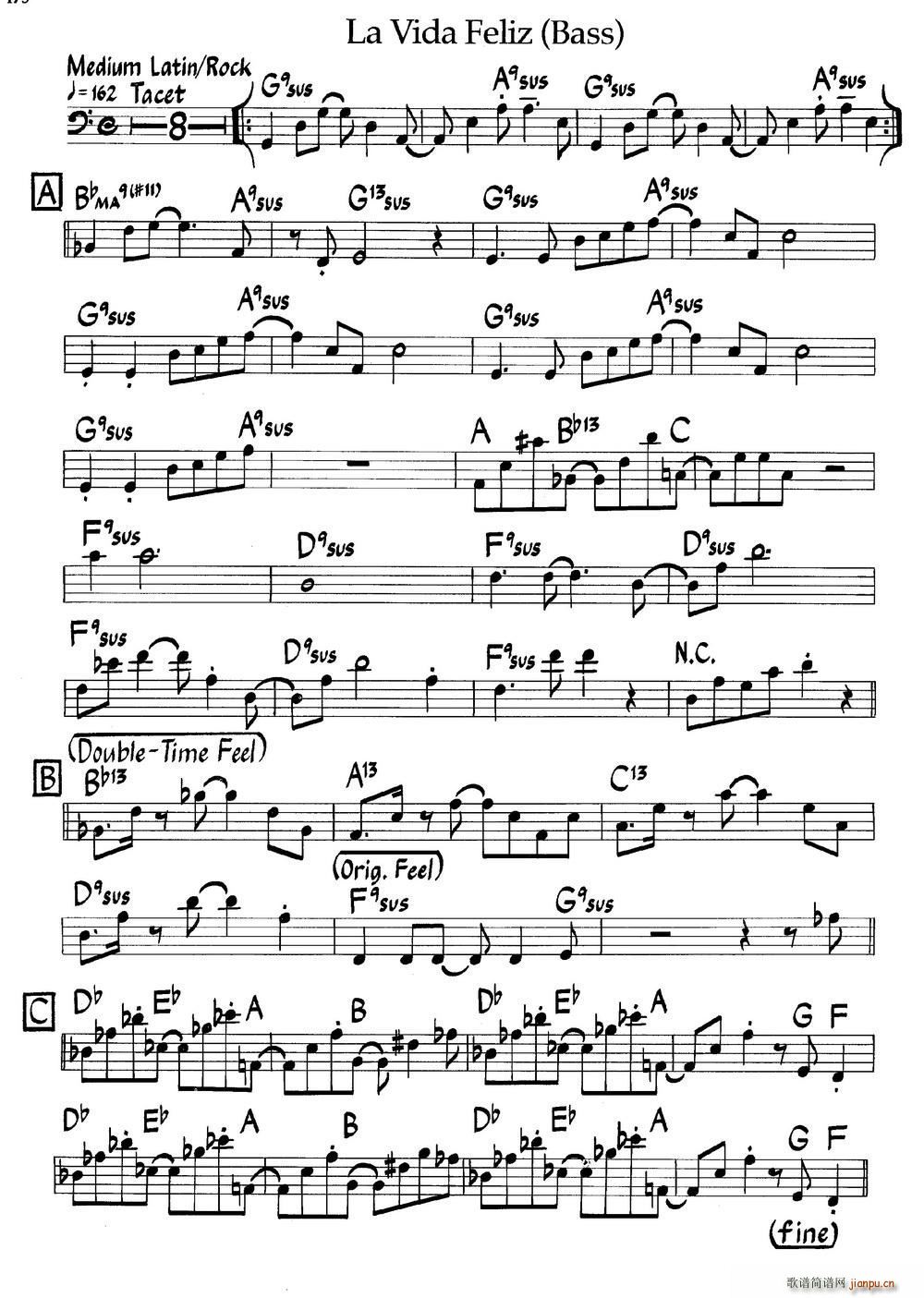 La Vida Feliz Bass 爵士钢琴曲(钢琴谱)1