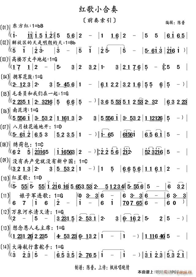 红歌小合奏 前奏索引(总谱)1