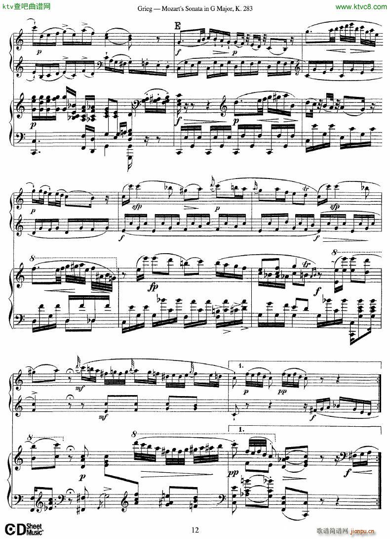 Grieg Sonata K 582 Mozart 2nd Piano Grieg(钢琴谱)12