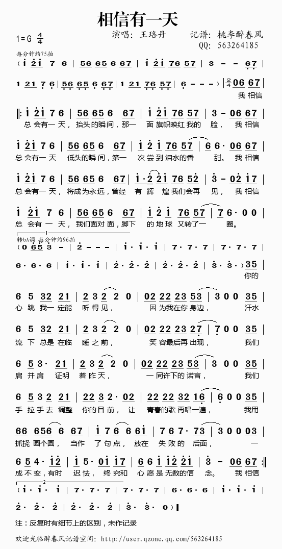 相信有一天(五字歌谱)1