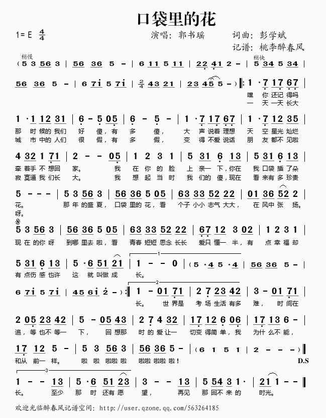 口袋里的花(五字歌谱)1