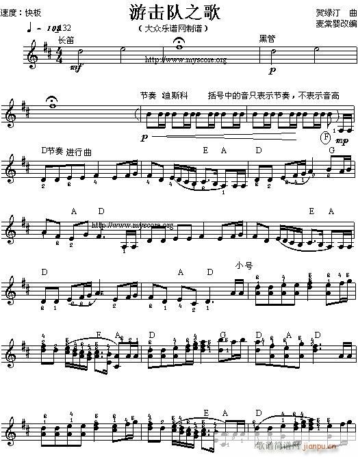 电子琴-游击队之歌(单簧管谱)1