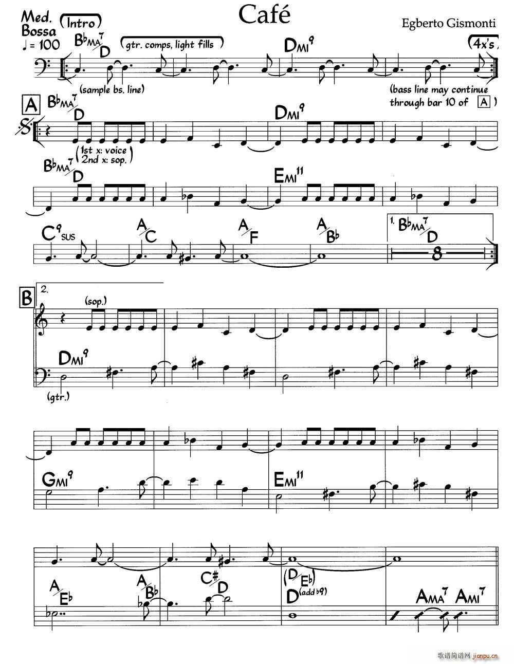 Cafe 咖啡馆 爵士钢琴曲(钢琴谱)1