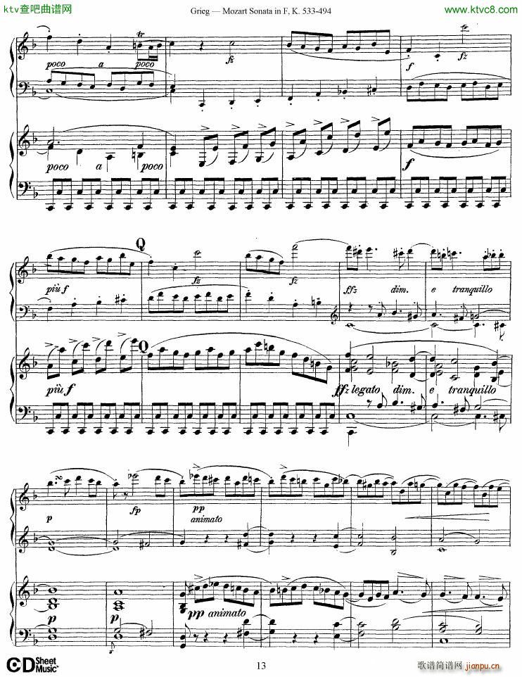 Grieg Sonata K 533 Mozart 2nd Piano Grieg(钢琴谱)13