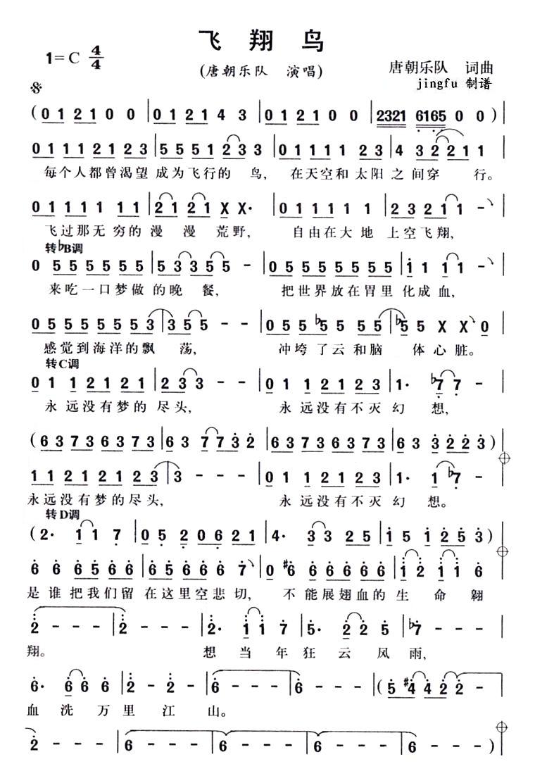 飞翔鸟(三字歌谱)1