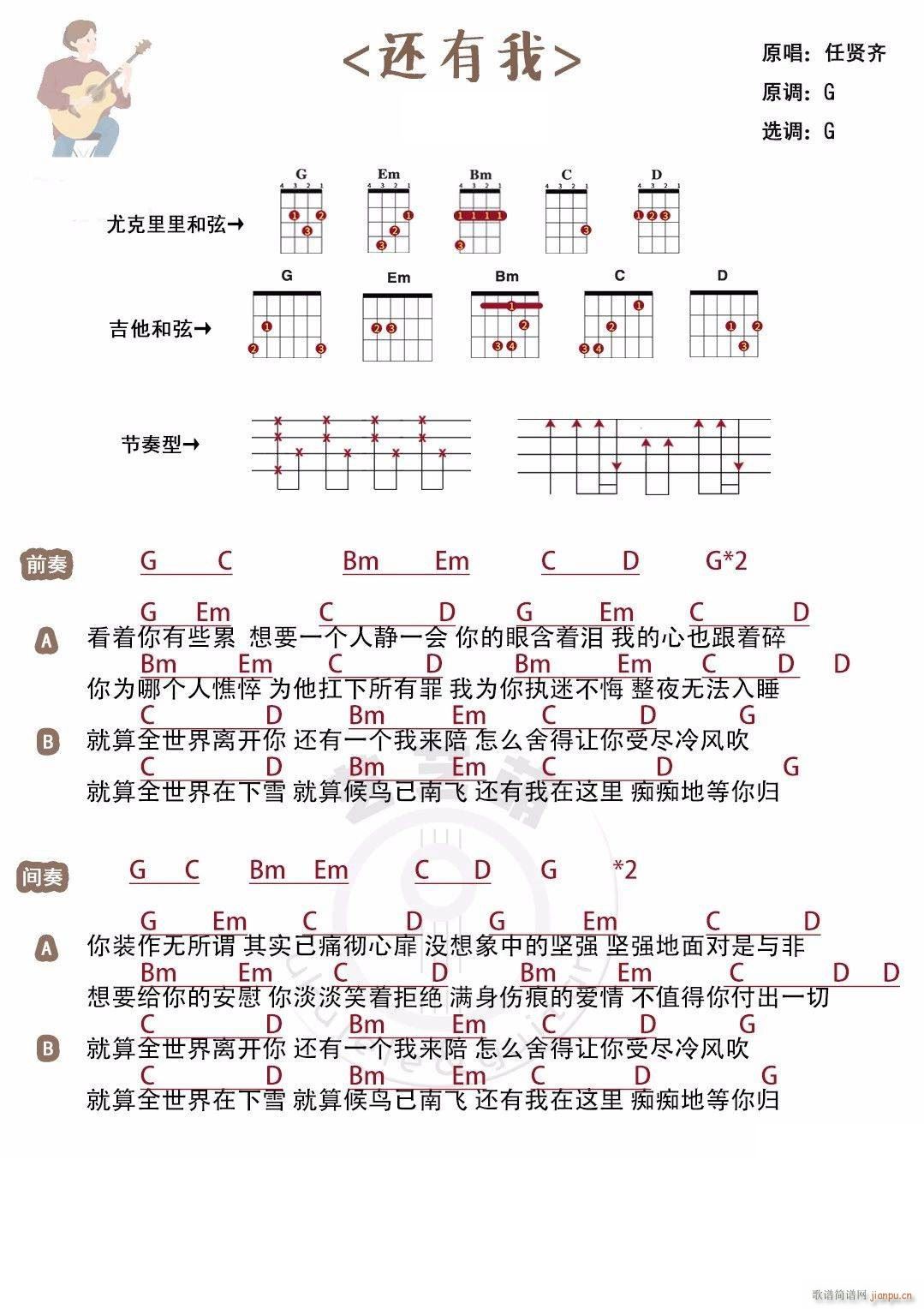 还有我尤克里里谱 G调(十字及以上)1