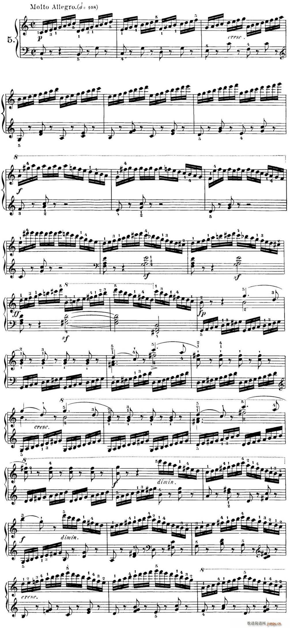 40首车尔尼Op 299钢琴快速练习曲 NO 5(钢琴谱)1