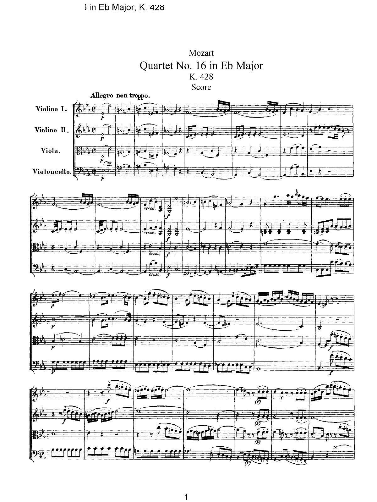 Mozart Quartet No 16 in Eb Major K 428(总谱)1