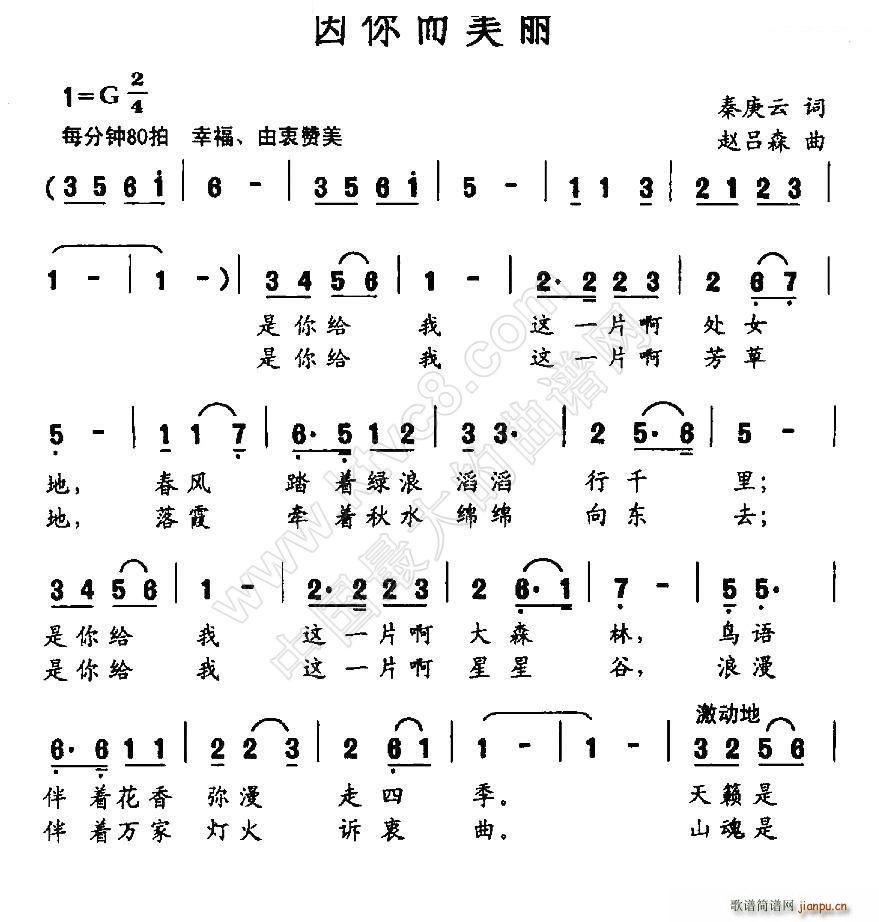 因你而美丽(五字歌谱)1