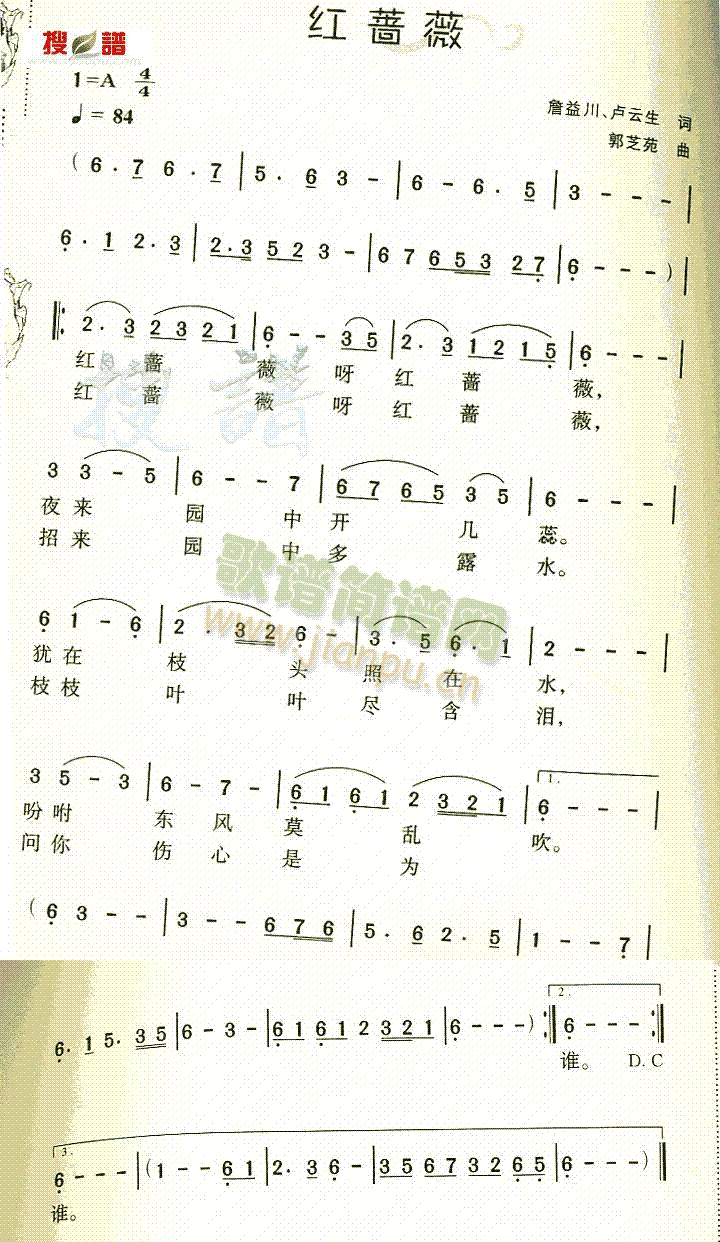 红蔷薇(三字歌谱)1