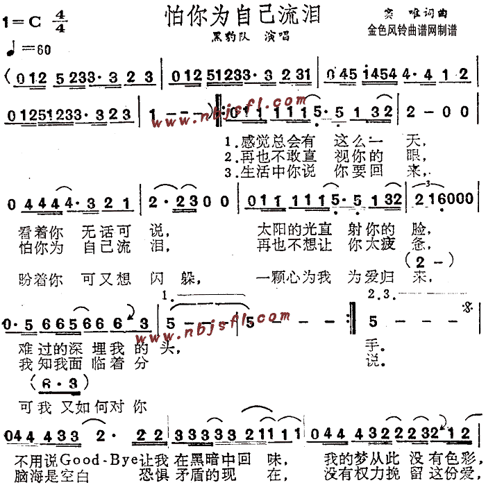 怕你为自己流泪(七字歌谱)1