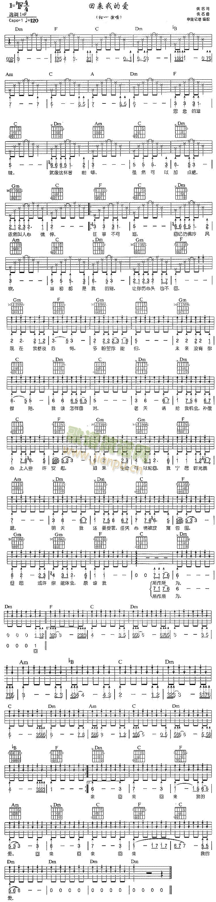 回来我的爱(吉他谱)1
