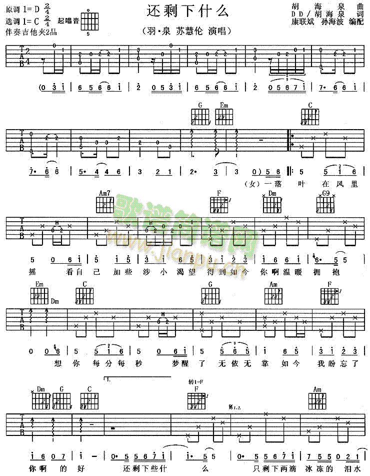 还剩下什么(吉他谱)1