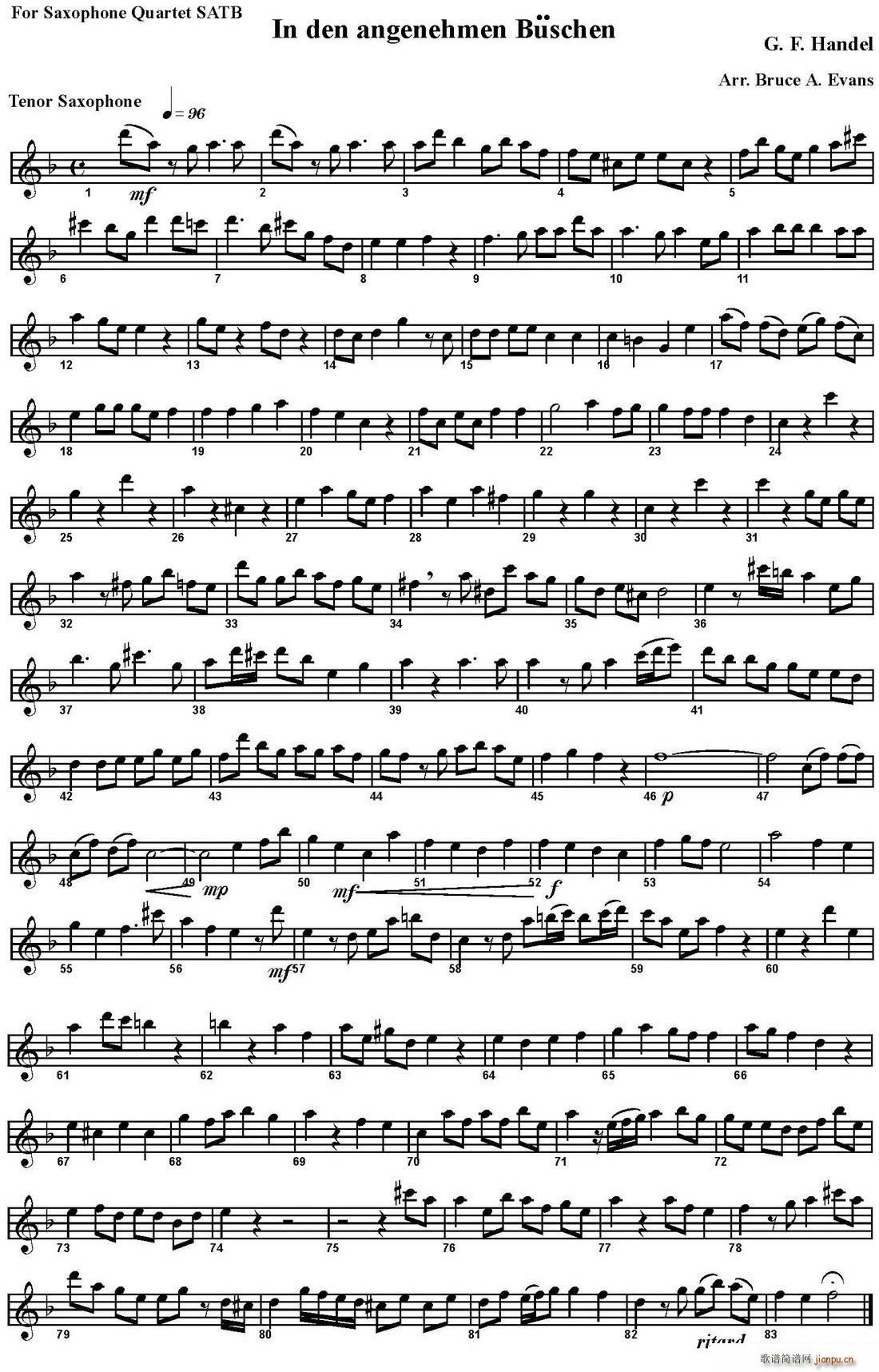 In den angenehmen Buschen 四重奏 次中音萨克斯(总谱)1