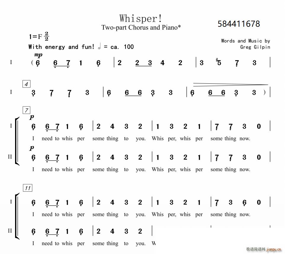 Whisper耳语二声部合唱谱(合唱谱)1