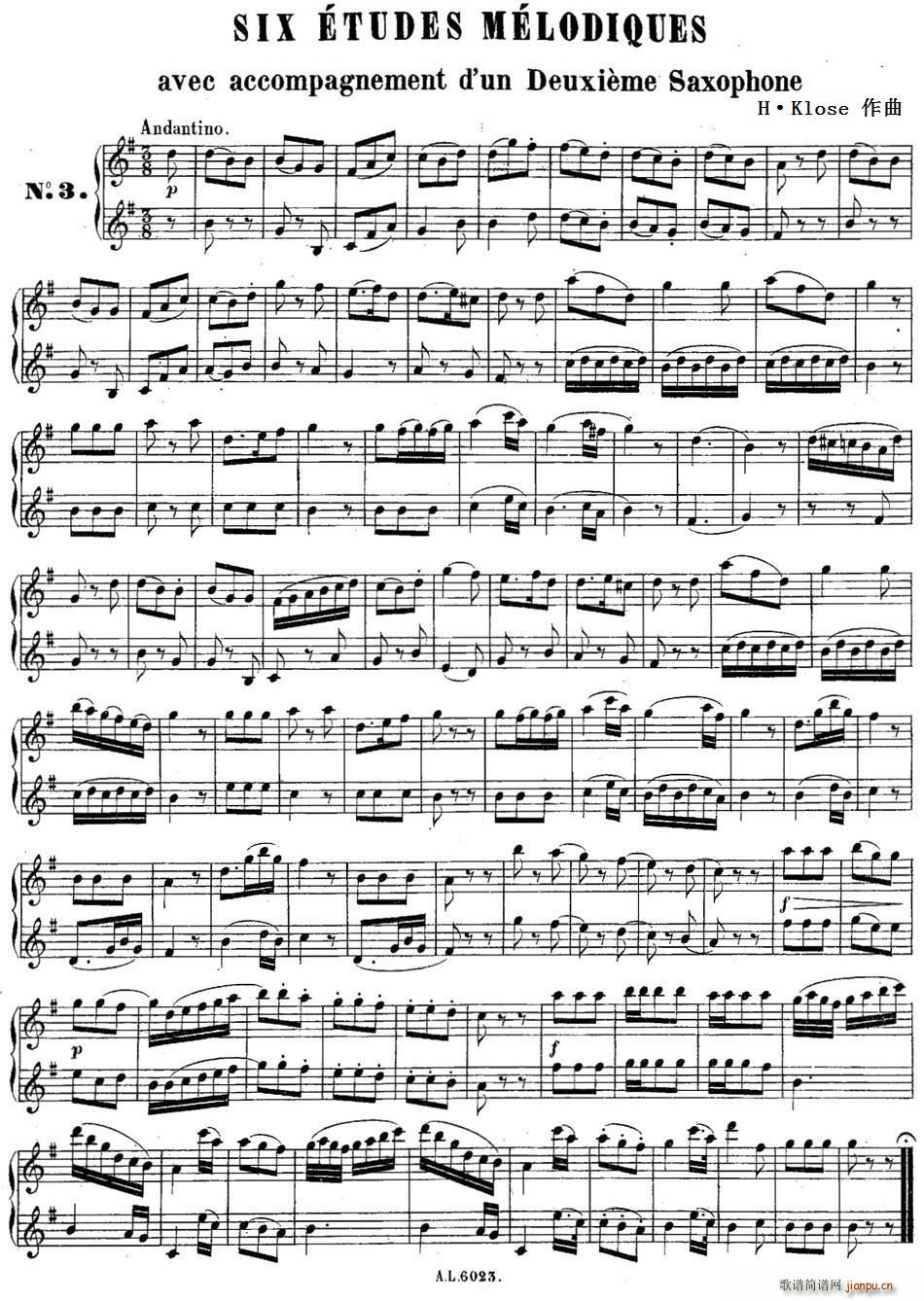 H Klose二重奏练习曲 No 3(总谱)1