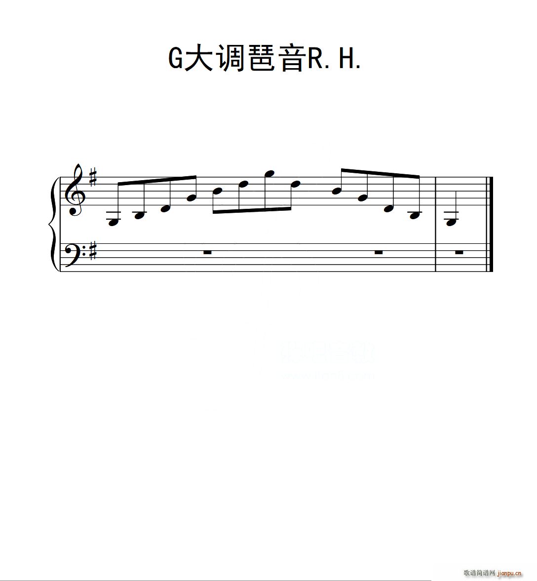 第二级 G大调琶音R H 中国音乐学院钢琴考级作品1 6级(钢琴谱)1