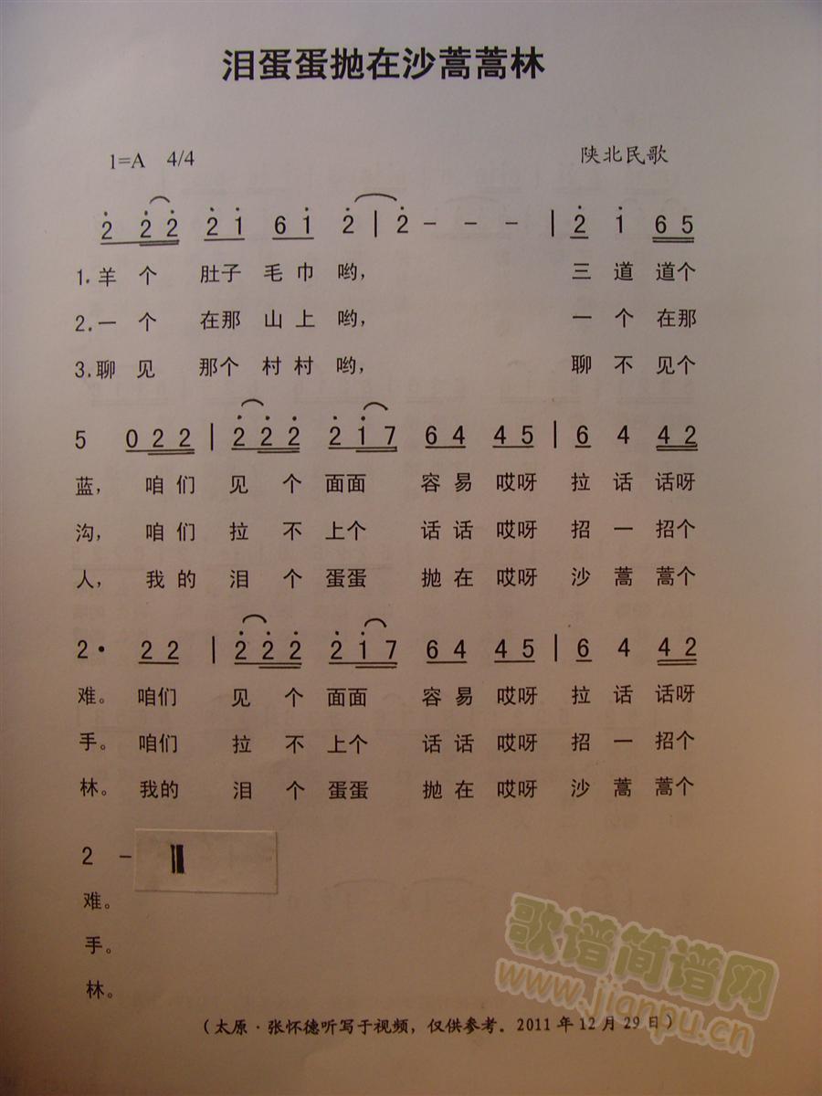 泪蛋蛋抛在沙蒿蒿林(九字歌谱)1