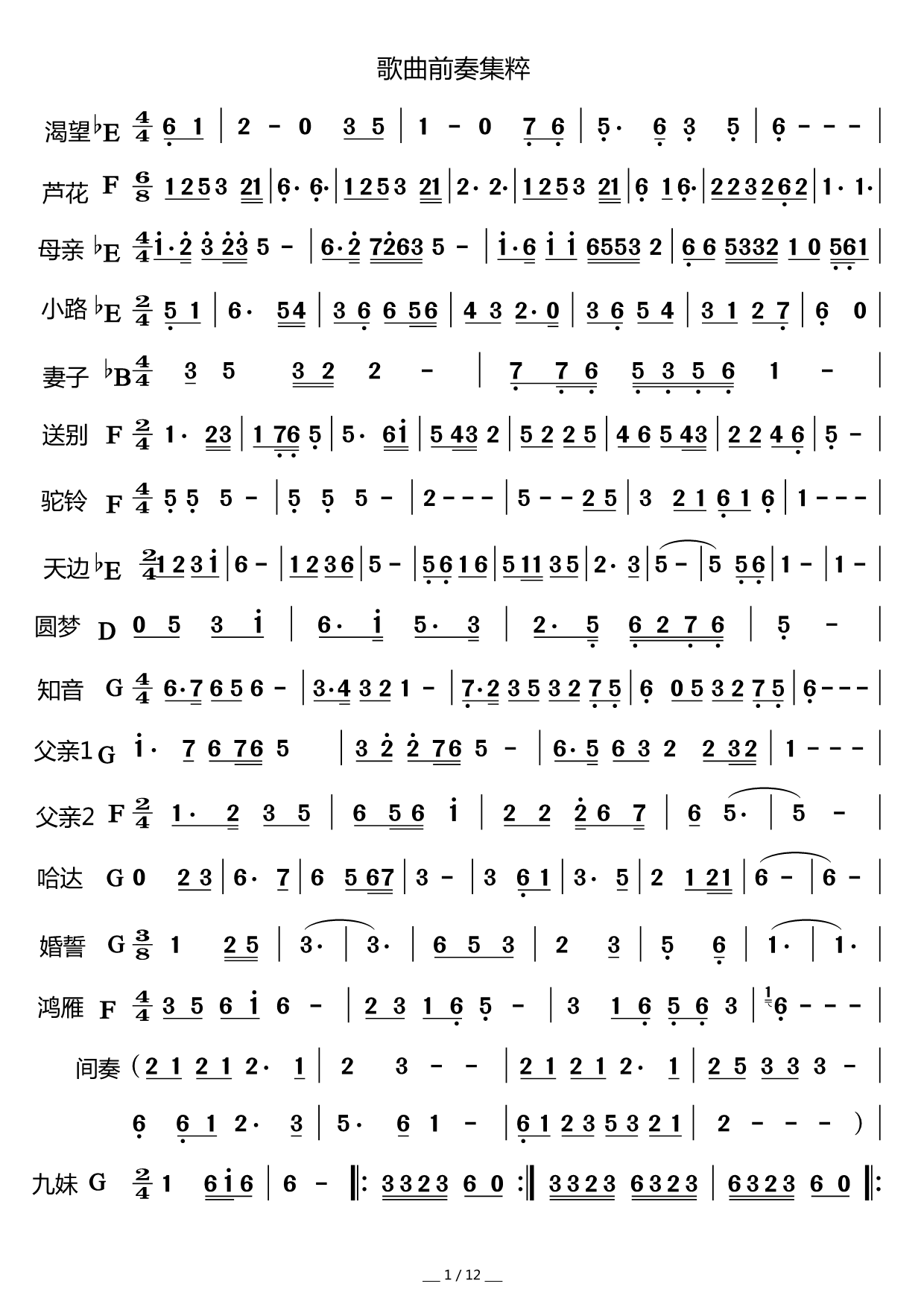 歌曲前奏集锦(六字歌谱)1
