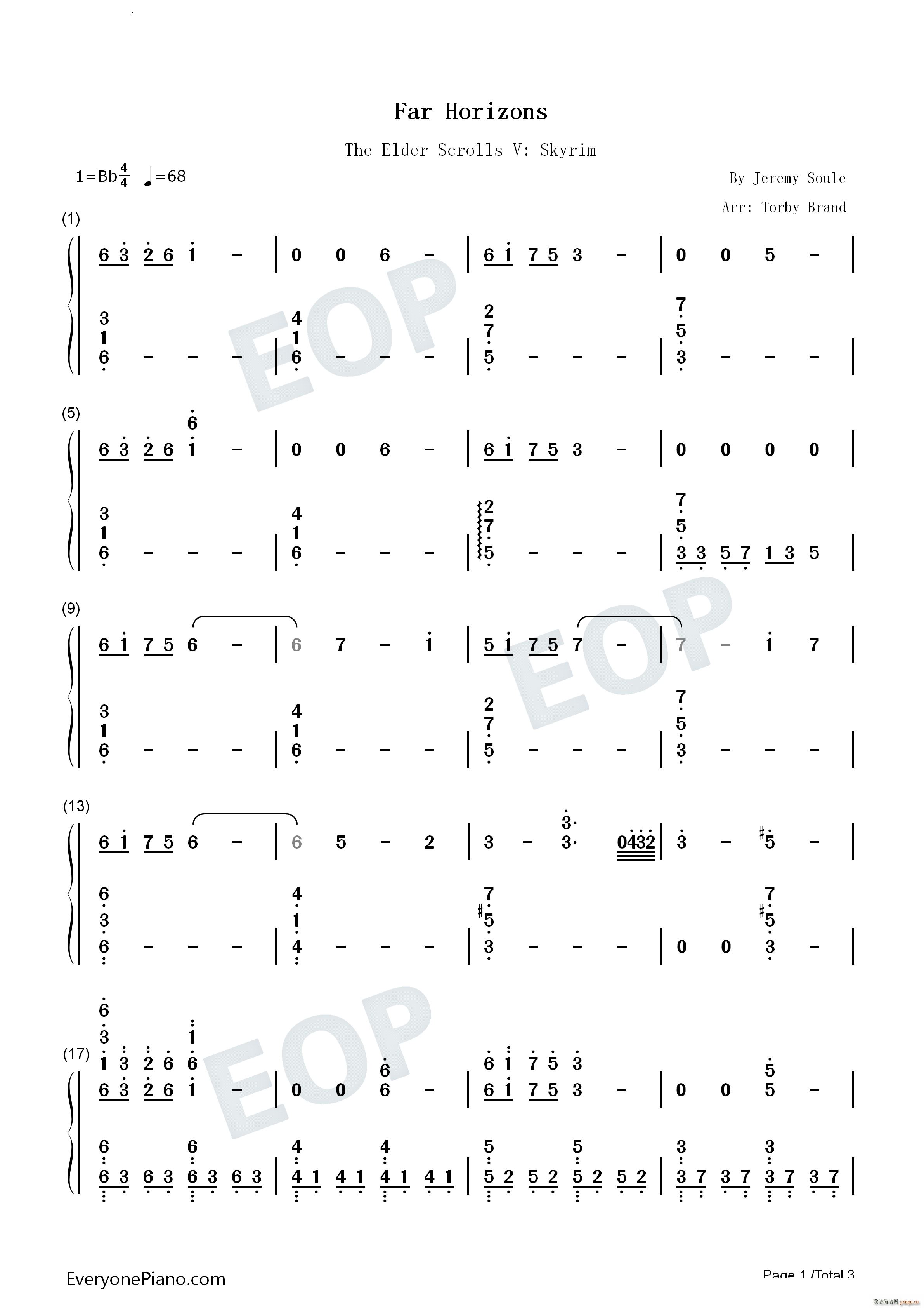 Far Horizons上古卷轴5天际BGM(钢琴谱)5
