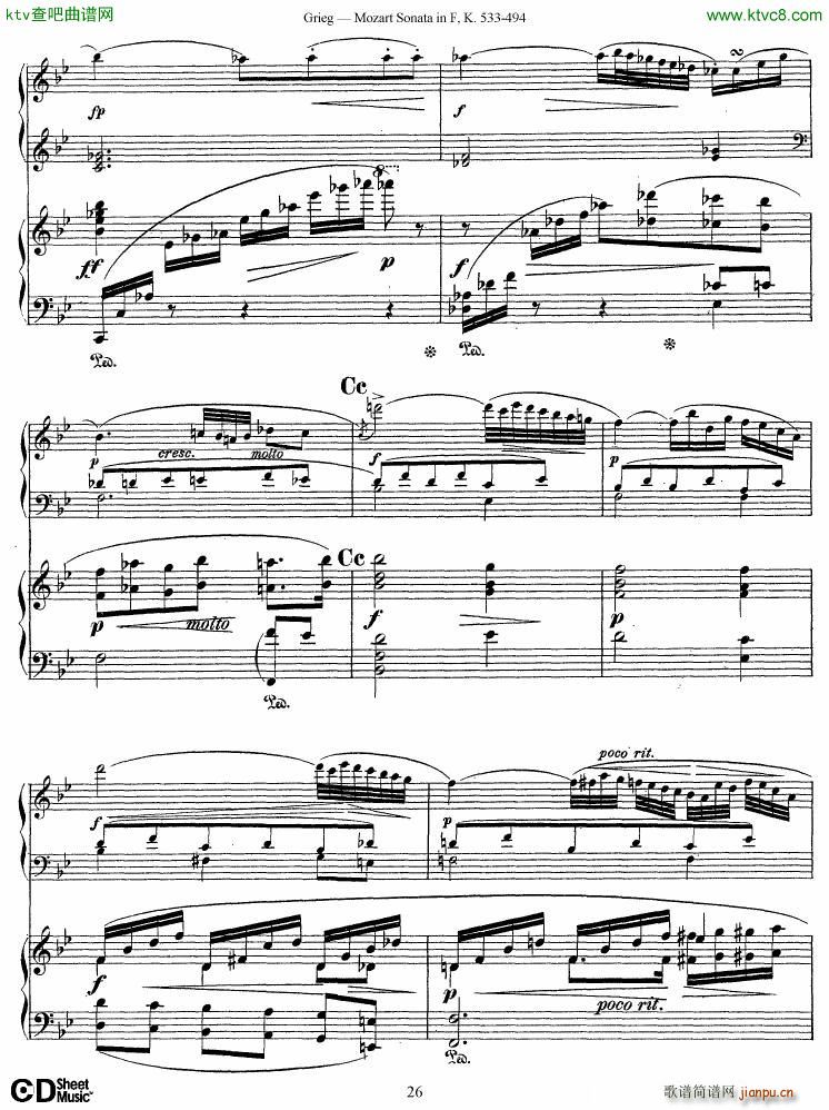 Grieg Sonata K 533 Mozart 2nd Piano Grieg(钢琴谱)26