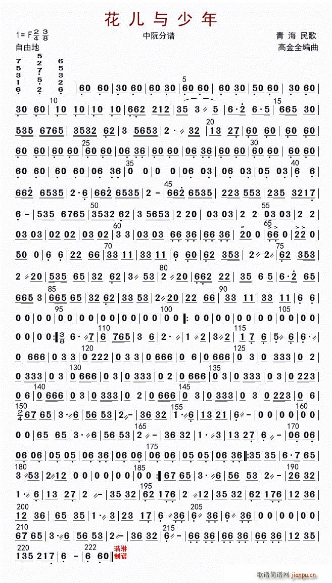 花儿与少年 中阮(八字歌谱)1